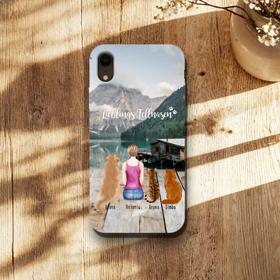 Personalisierte Handyhülle - 1 Frau + 3 Hunde/Katzen