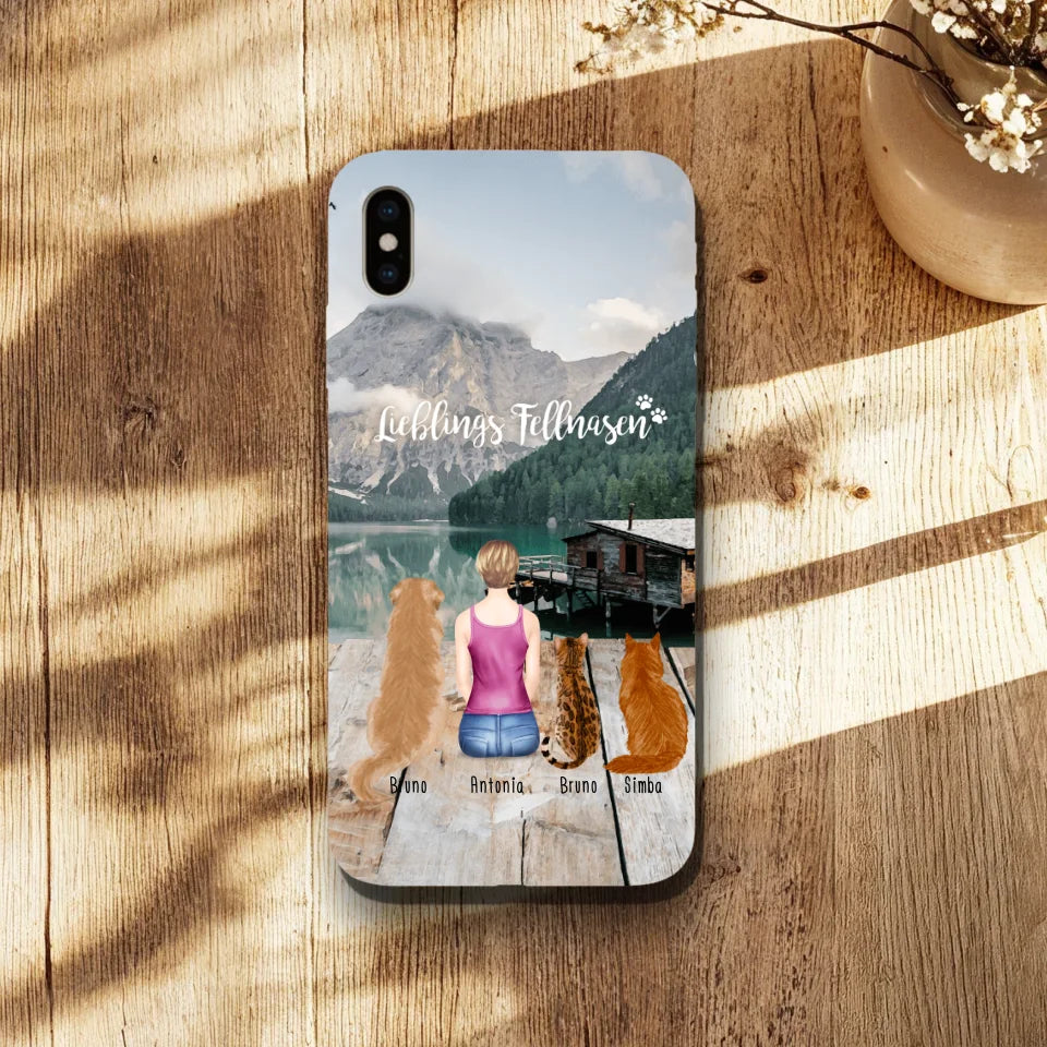 Personalisierte Handyhülle - 1 Frau + 3 Hunde/Katzen