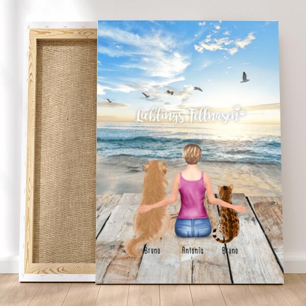 Personalisierte Leinwand - 1 Frau + 2 Hunde/Katzen