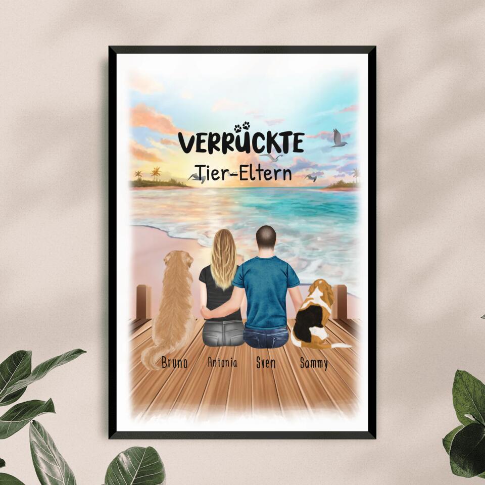 Personalisiertes Poster - 1 Frau + 1 Mann (Paar/Pärchen) + 1-5 Hunde/Katzen