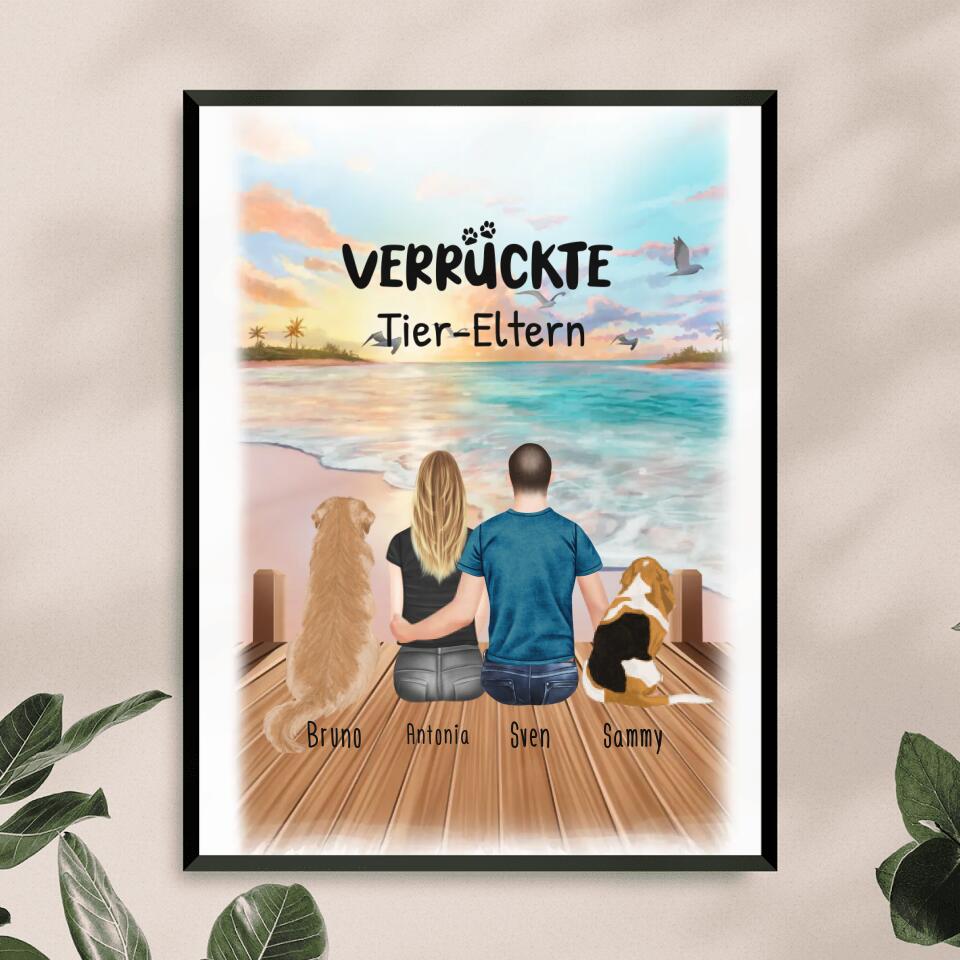 Personalisiertes Poster - 1 Frau + 1 Mann (Paar/Pärchen) + 1-5 Hunde/Katzen
