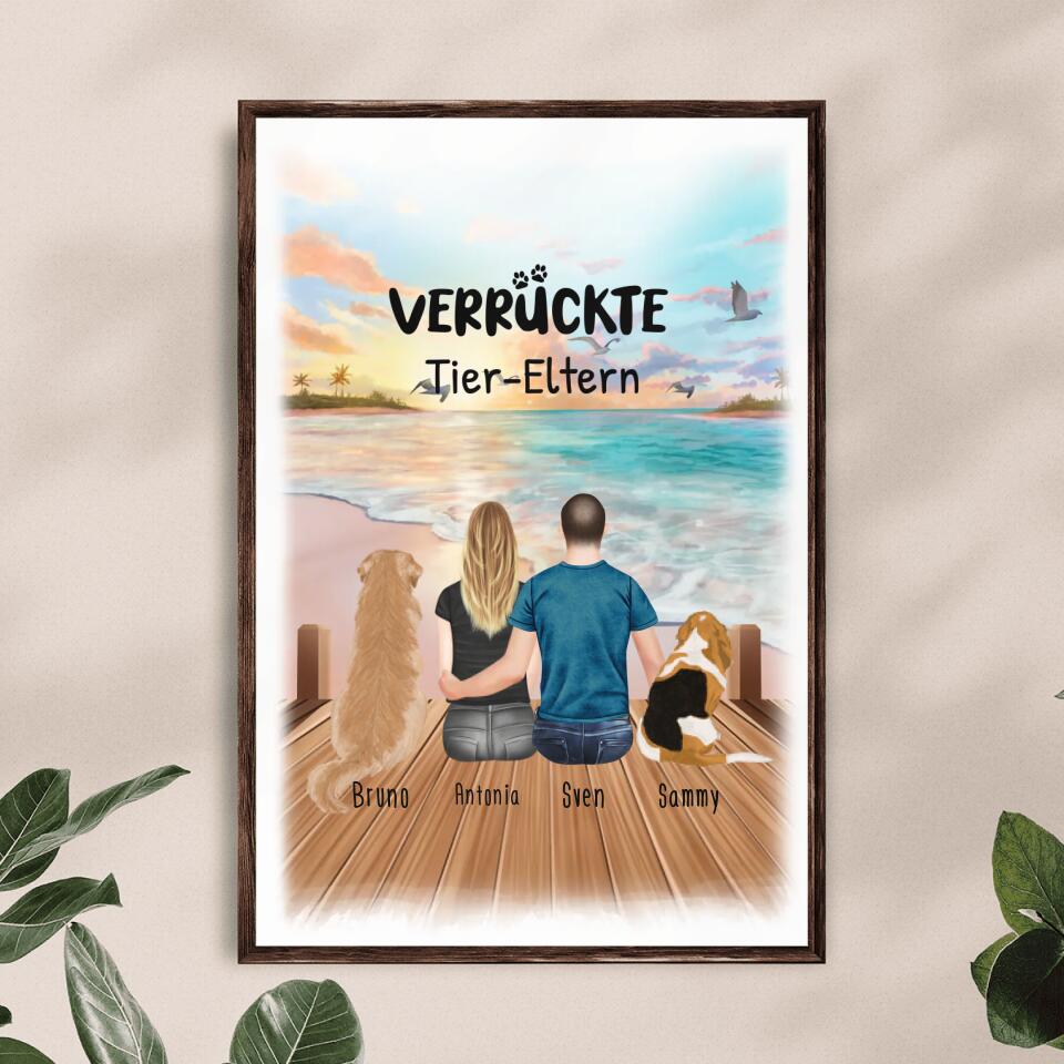 Personalisiertes Poster - 1 Frau + 1 Mann (Paar/Pärchen) + 1-5 Hunde/Katzen