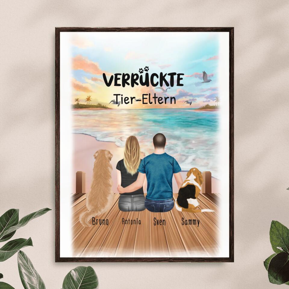 Personalisiertes Poster - 1 Frau + 1 Mann (Paar/Pärchen) + 1-5 Hunde/Katzen
